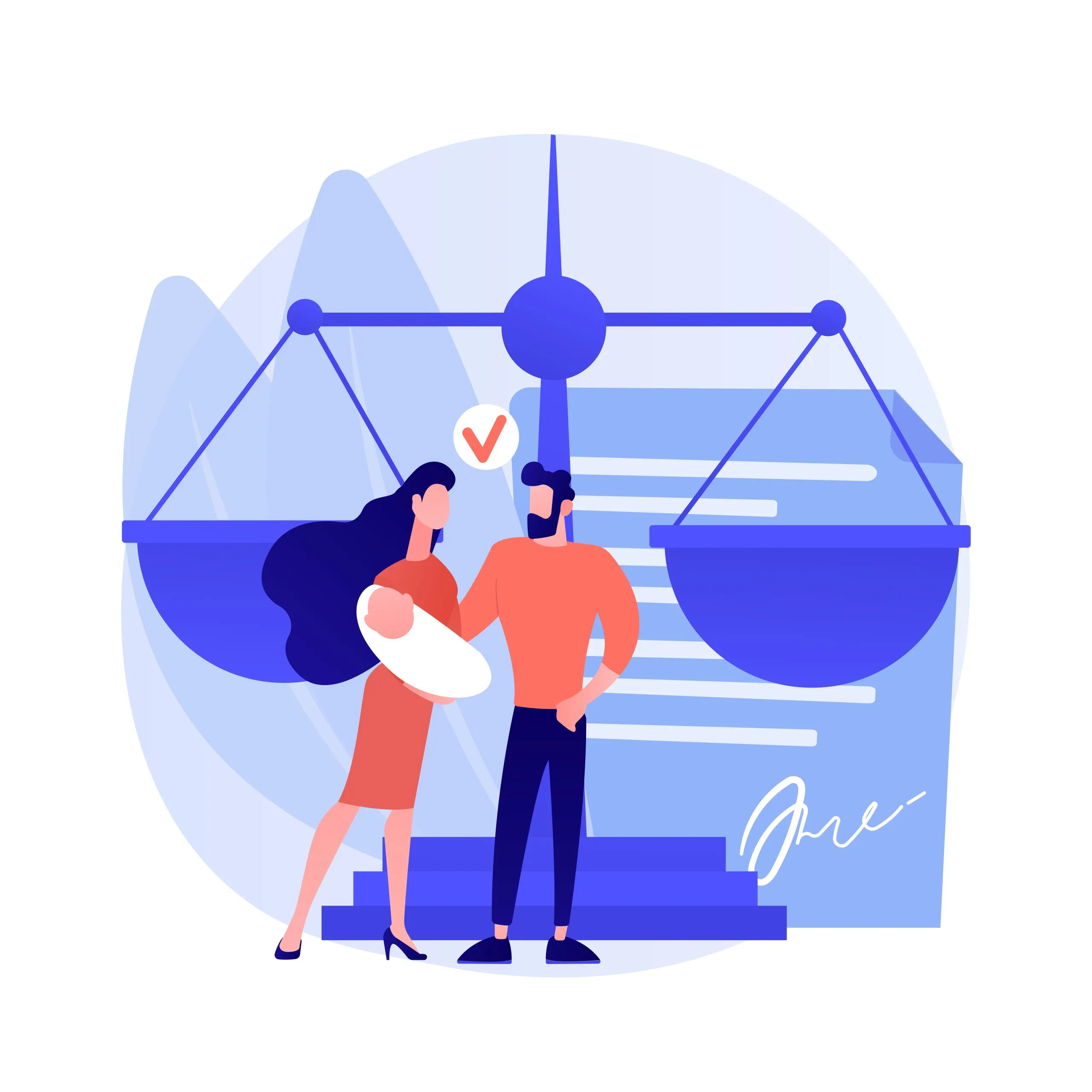 An image of a couple and balance scales implying the law aspects of the conveyancing process.