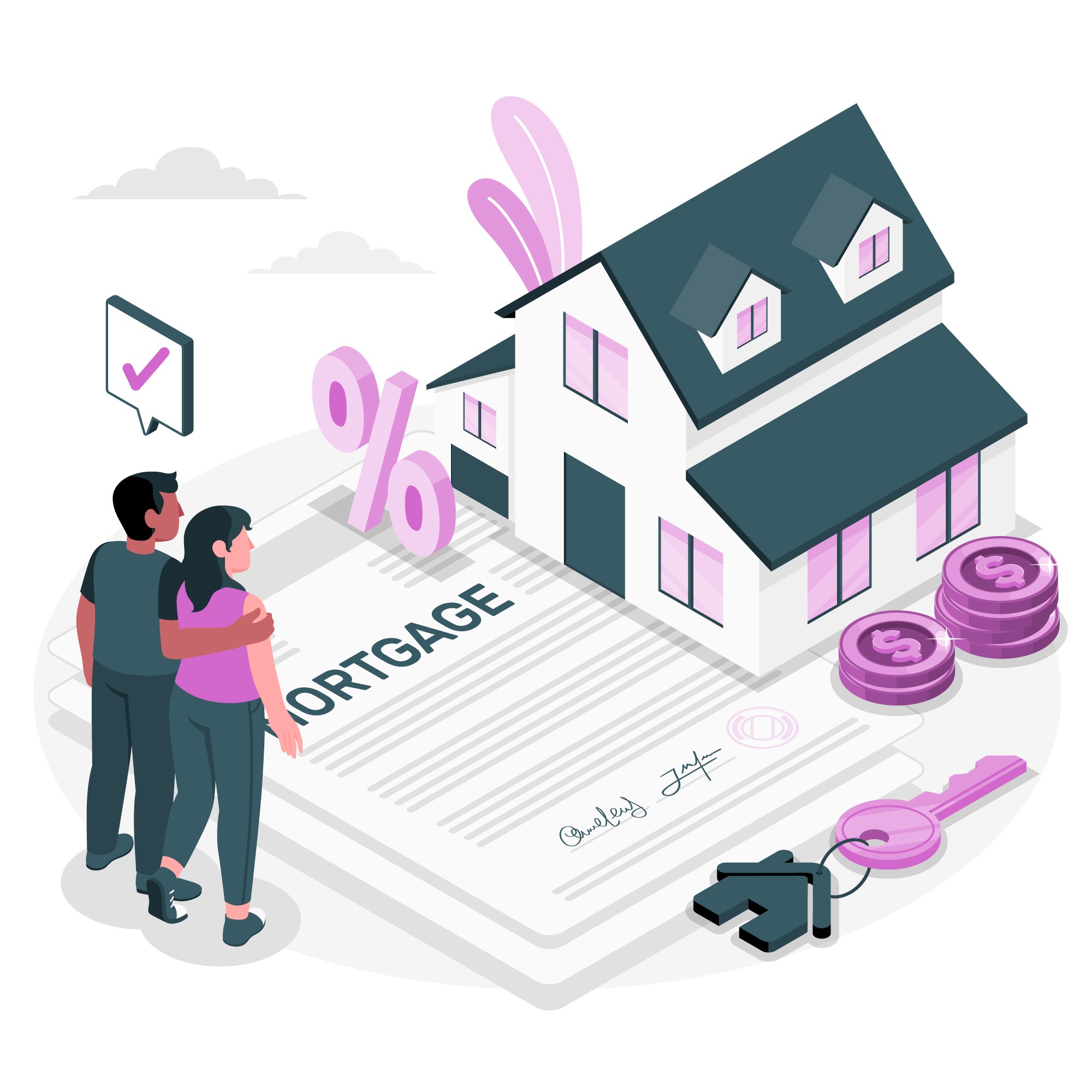 A couple looking at a house with mortgage paperwork which they wish to understand.