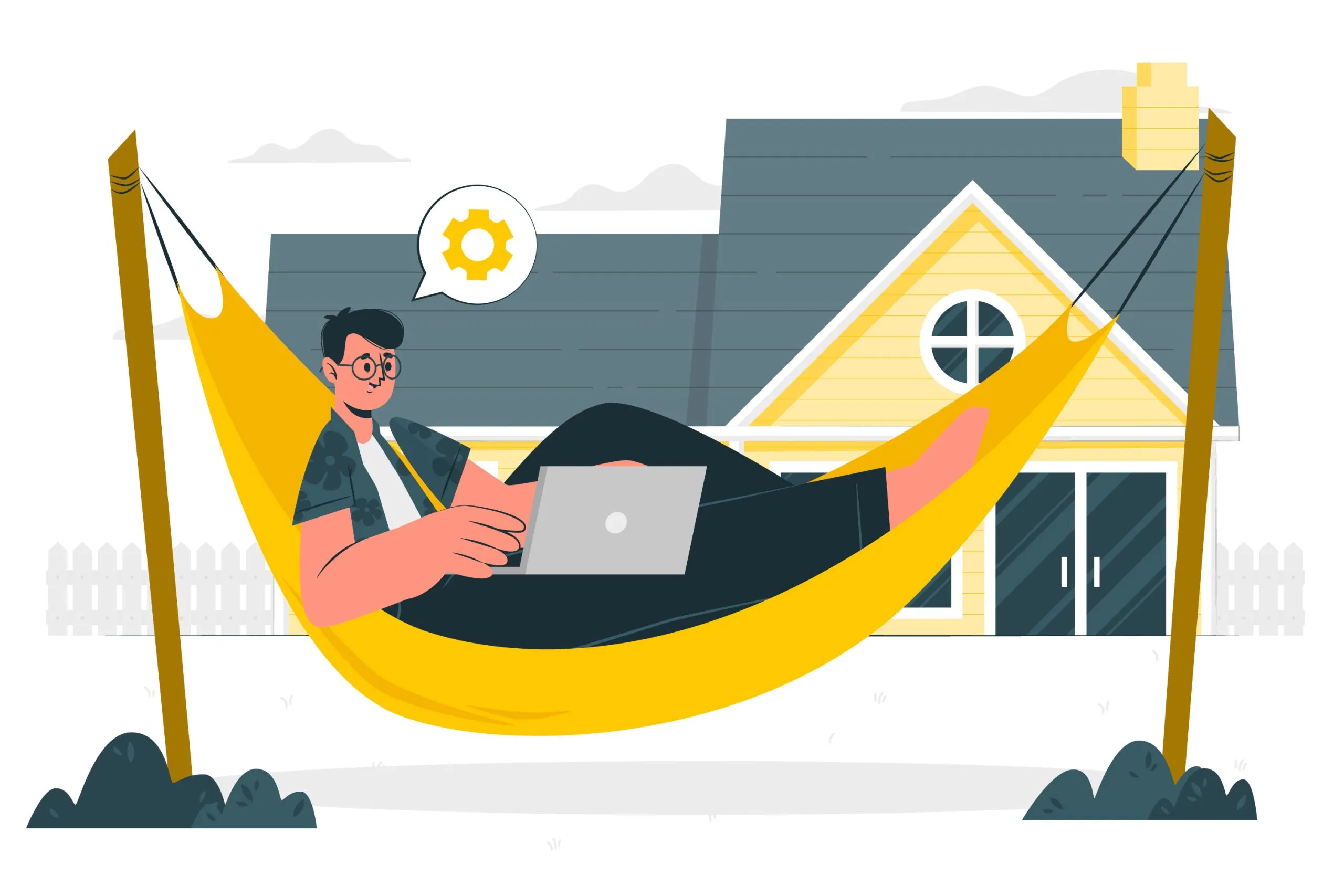 A man in a hammock looking at laptop at mortgages using right to buy scheme.