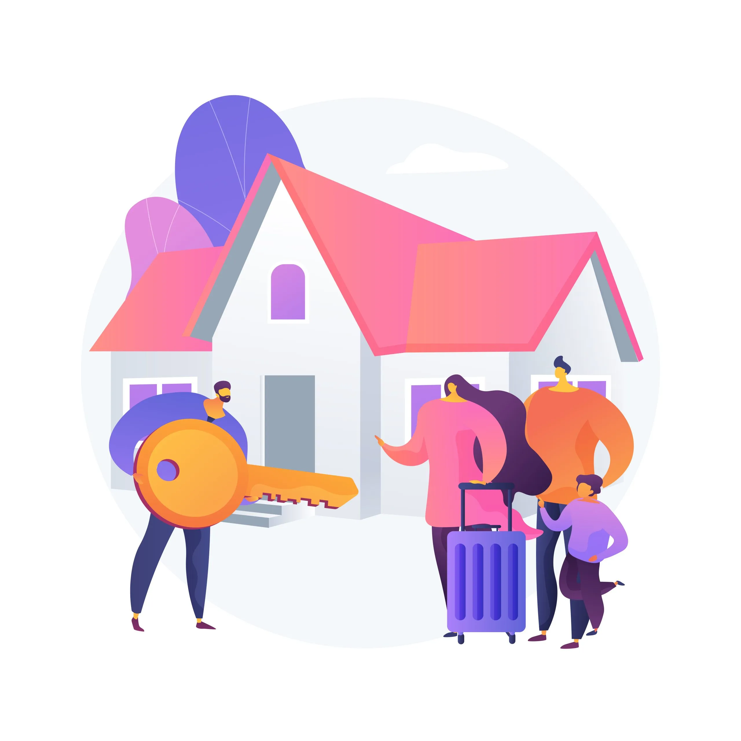 Man holding a key to a buy to let house, as an abstract concept vector illustration.