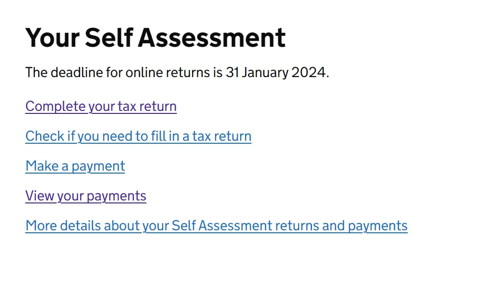 A screenshot showing you how to click more details about your self-assessment returns and payments.